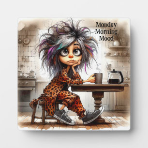 Quirky Coffee Lady Monday Tabletop Plaque w/Easel Fotoplatte
