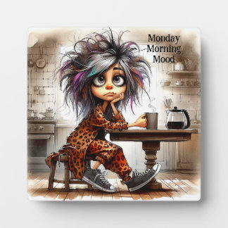 Quirky Coffee Lady Monday Tabletop Plaque w/Easel Fotoplatte