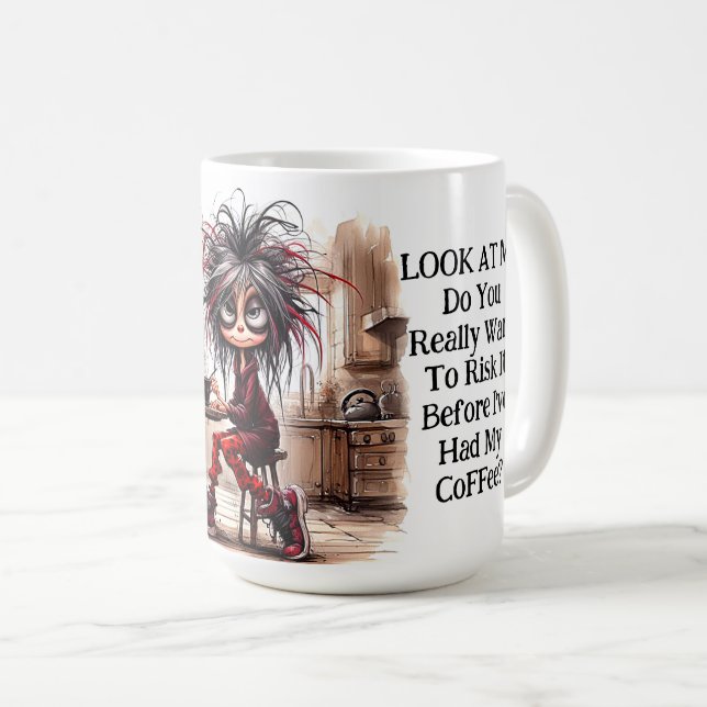 Quirky Coffee Lady riskiert IT-Tasse Kaffeetasse (VorderseiteRechts)