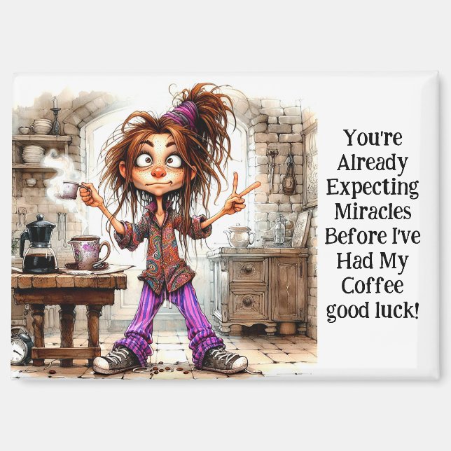 Quirky Coffee Lady Viel Glück Magnet (Vorderseite)