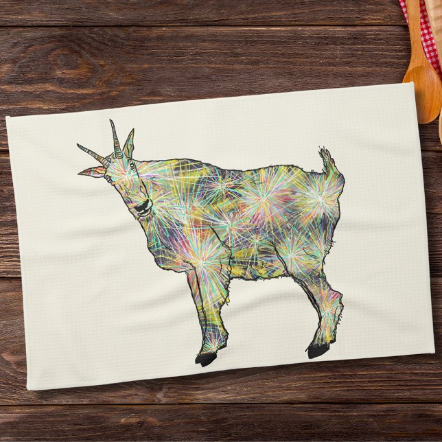 Quirky Colorful Funky Weiße Ziege Funny Animal Art Handtuch (Quirky goat colorful animal art tea towel)