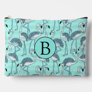 Quirky Cool Striped Blue Flamingo Muster Monogram Zubehörtasche