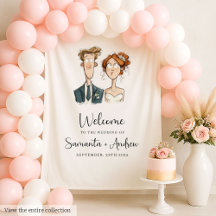 Quirky Couple Wedding Background Wasserfarbenbrill