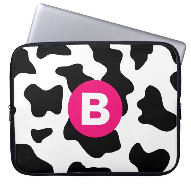 Quirky Cow Patchmuster Pink Monogram Laptopschutzhülle (Vorderseite)