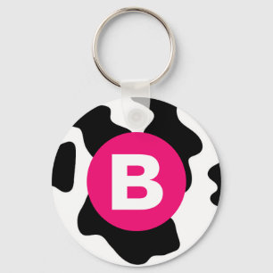 Quirky Cow Patchmuster Pink Monogram Schlüsselanhänger