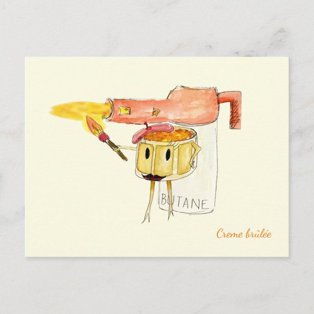 Quirky Creme Brulee Dessert Funny Cartoon Spaß Postkarte (Vorderseite)