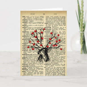 Quirky Deer Trees Äpfel Antique Dictionary Page Karte