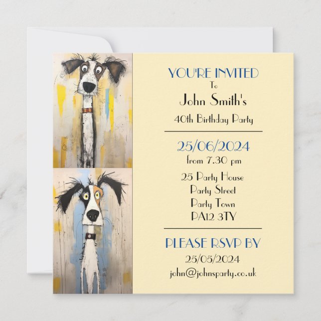 Quirky Dog Birthday Party Einladung (Vorderseite)