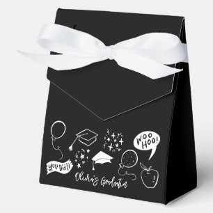 Quirky Doodle Graduation Party Black Geschenkschachtel