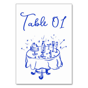 Quirky Doodle Hand Drawn Blue Tischnummer