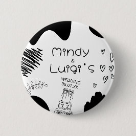 Quirky Doodle Shapes Script Wedding Button