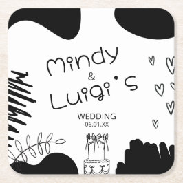 Quirky Doodle Shapes Script Wedding Rechteckiger Pappuntersetzer