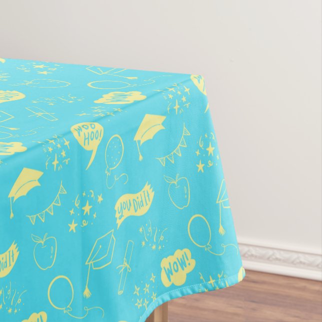 Quirky Doodle Sky Blue Limon Graduation Party Tischdecke (Beispiel)