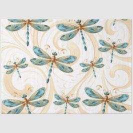 Quirky Dragonfly Muster in Aqua und Gold Seidenpapier