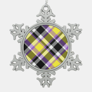 Quirky Eclectic Boho - Flag für nichtbinäre Karier Schneeflocken Zinn-Ornament
