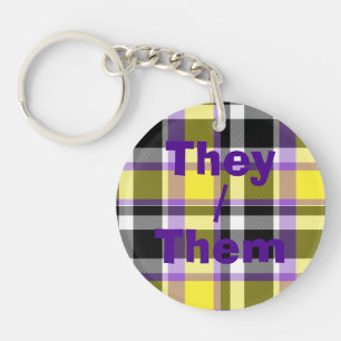 Quirky Eclectic Boho Nonbinary Karo-Stolz-Flagge Schlüsselanhänger