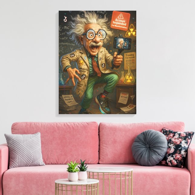 Quirky Einstein Pop Art - Farbenfrohe Mad Scientis Leinwanddruck (Insitu (Wohnzimmer))