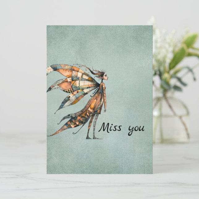 Quirky Fairy | Miss You Greycard Karte (Stehend Vorderseite)