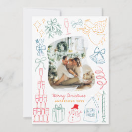 Quirky farbiges Weihnachtsgebäck Foto Handgezeichn Feiertagskarte