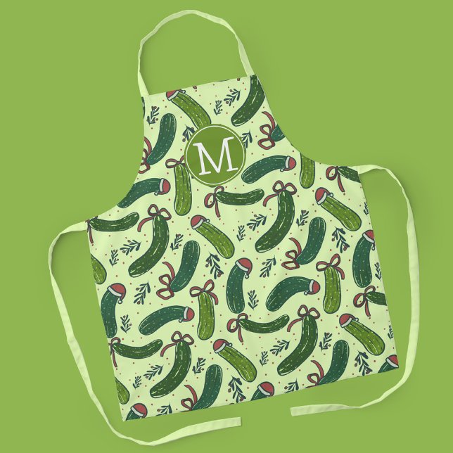 Quirky Festivals Weihnachtsmuster Schürze (Quirky Festive Christmas Pickle Pattern with custom monogram)