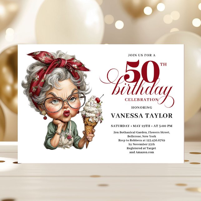 Quirky fifty celebration invite funny birthday  einladung (Quirky fifty celebration invite funny birthday lady)