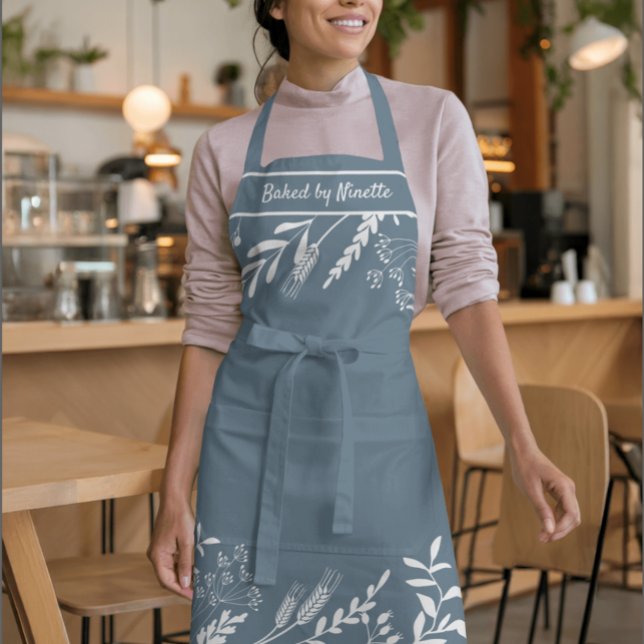 Quirky Floral Wreath in Blue Personalisierte Schür Schürze (Von Creator hochgeladen)