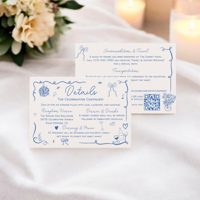 Quirky French Retro Hochzeitsstipps - Details Begleitkarte (Quirky French Retro Wedding Illustrations Details Enclosure Card)