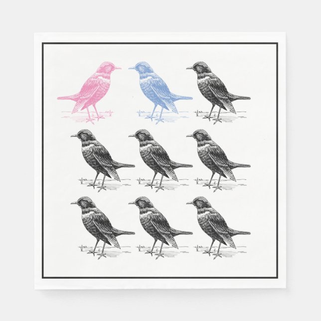 Quirky Fun Blue Pink Black Bird Serviette (Vorderseite)
