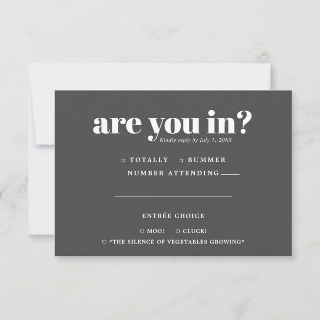 Quirky Fun Wedding RSVP | 70er Typografie Ankündigung (Vorderseite)