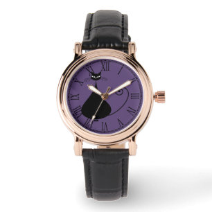 Quirky Funny Black Cat Feline Armbanduhr