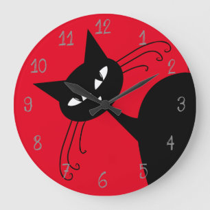Quirky Funny Black Cat Feline Große Wanduhr