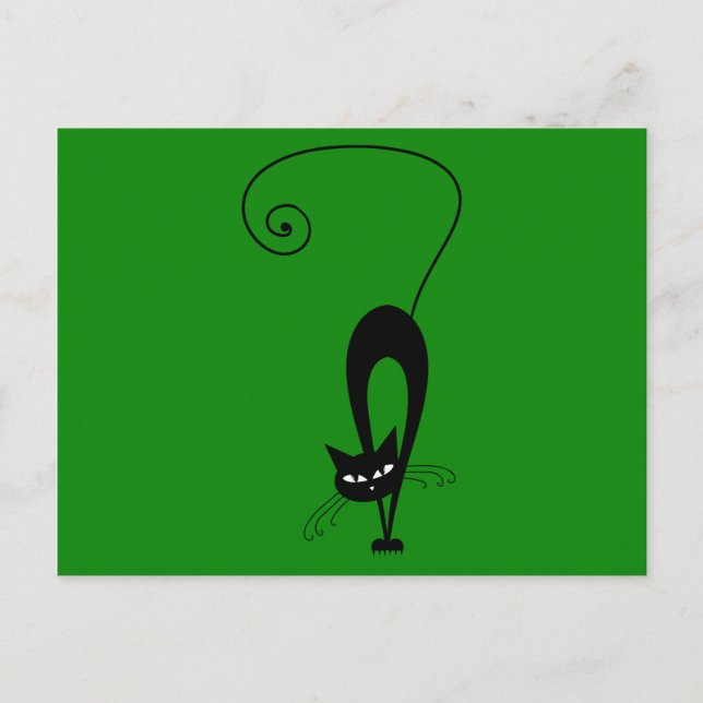 Quirky Funny Black Cat Feline Postkarte (Vorderseite)