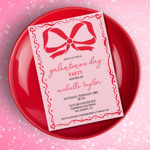 Quirky Galentines Day Party Rosa und Rote Bogen Einladung