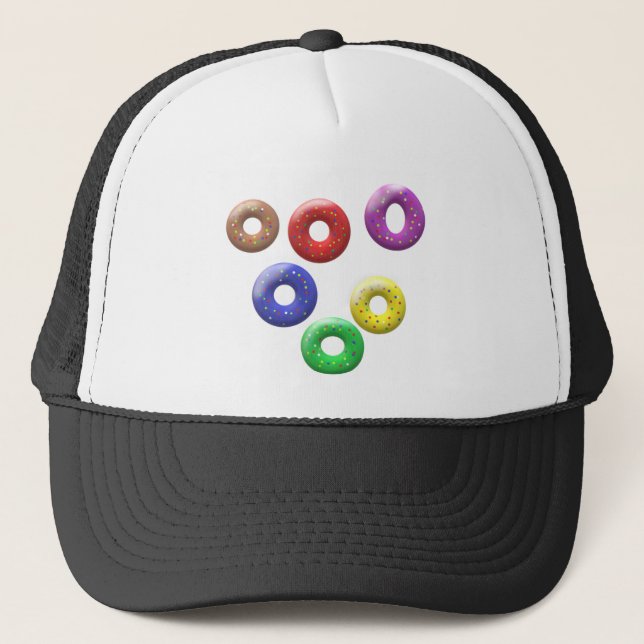 Quirky-gepunktete Donuts Truckerkappe (Vorderseite)