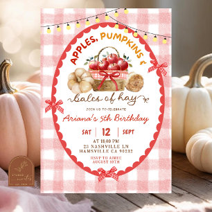 Quirky Gingham Apples Pumpkins und Bales of Hay Einladung