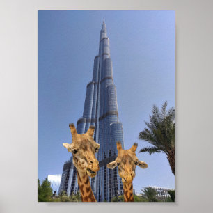 Quirky Giraffen bei Burj Khalifa Wall Art Poster