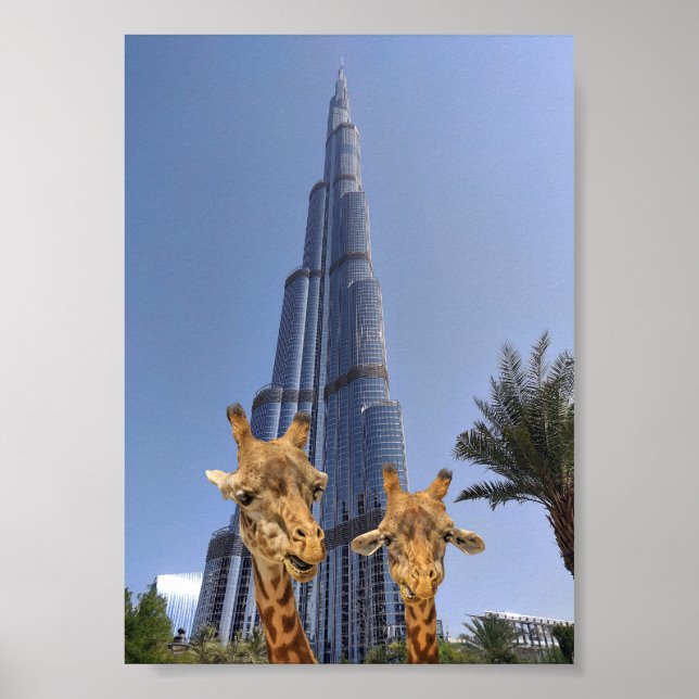 Quirky Giraffen bei Burj Khalifa Wall Art Poster (Vorne)