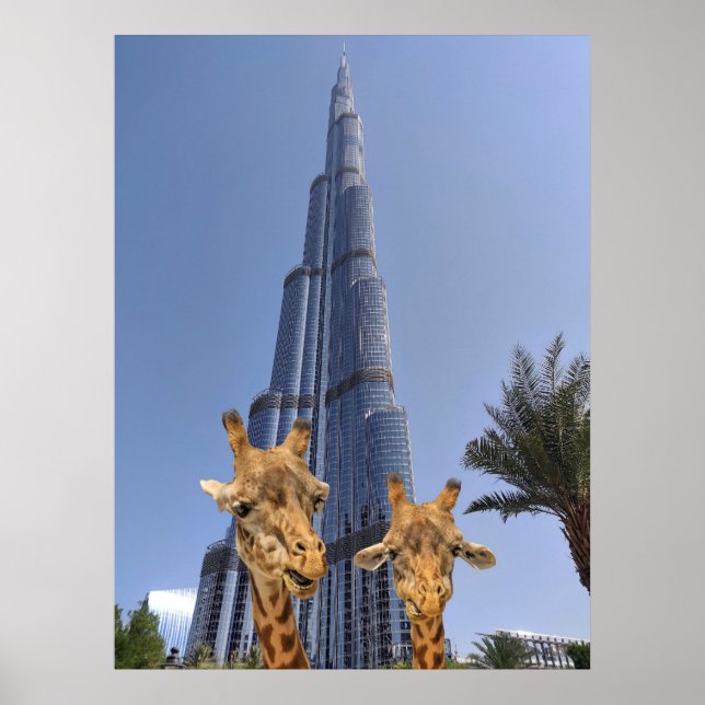 Quirky Giraffen bei Burj Khalifa Wall Art Poster (Vorne)