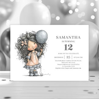 Quirky Girl 6. Geburtstag Schwarz Gold Party Einla Einladung