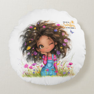 Quirky Girl Sunshine Rundkissen Rundes Kissen
