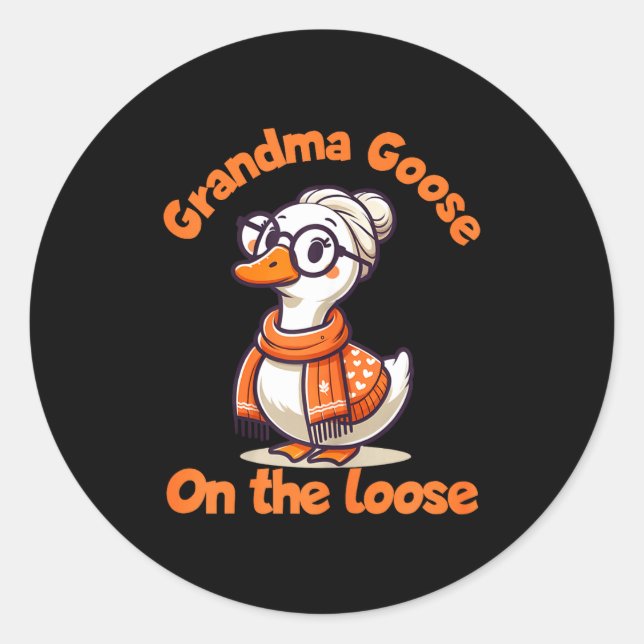 Quirky Goose Creations Funny Grandma Goose On The  Runder Aufkleber (Vorderseite)