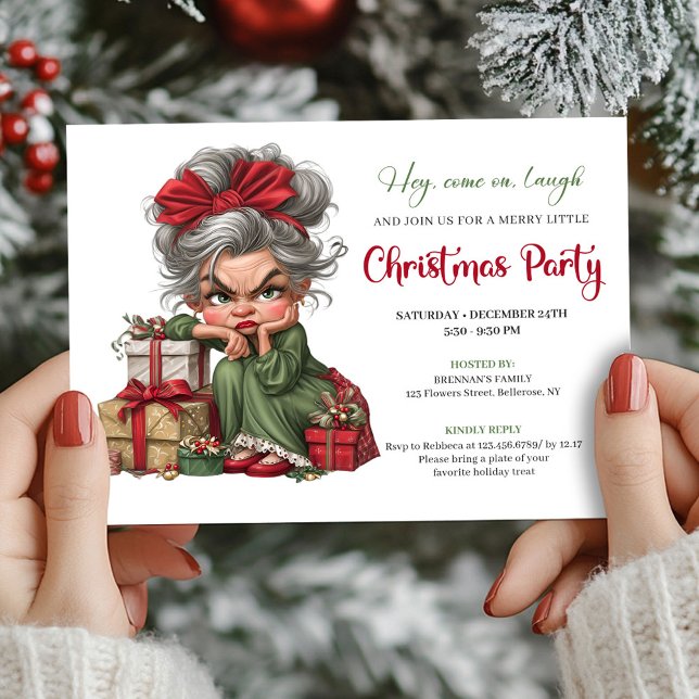 Quirky Grandma Christmas Cartoon Party Invitation Einladung (Quirky Grandma Christmas Cartoon Party Invitation)