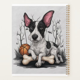 Quirky Halloween Pup: Gepunkteter Hund mit Basketb Planer
