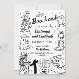 Quirky Hand Drawn Cowboy Theme Halloween-Party Einladung