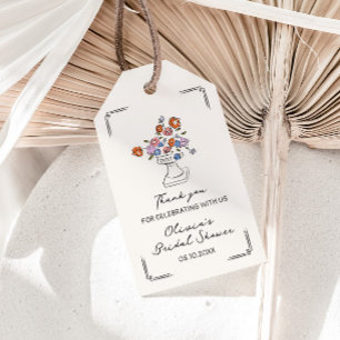 Quirky Hand Drawn Floral Urn Brautparty Geschenkanhänger