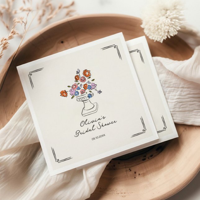 Quirky Hand Drawn Floral Urn Brautparty Serviette (Von Creator hochgeladen)