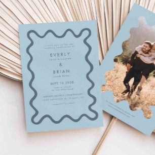 Quirky Hand Drawn Line Blue Wedding Einladung