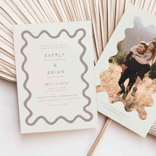 Quirky Hand Drawn Line Cream Wedding Einladung