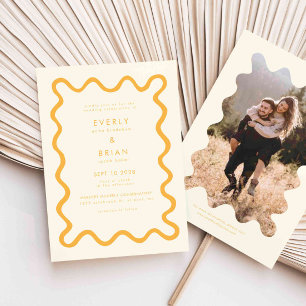 Quirky Hand Drawn Line Gelbe Hochzeit Einladung