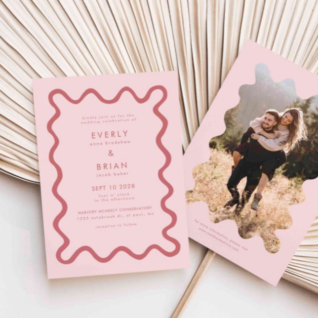 Quirky Hand Drawn Line Rosa Hochzeit Einladung (Von Creator hochgeladen)